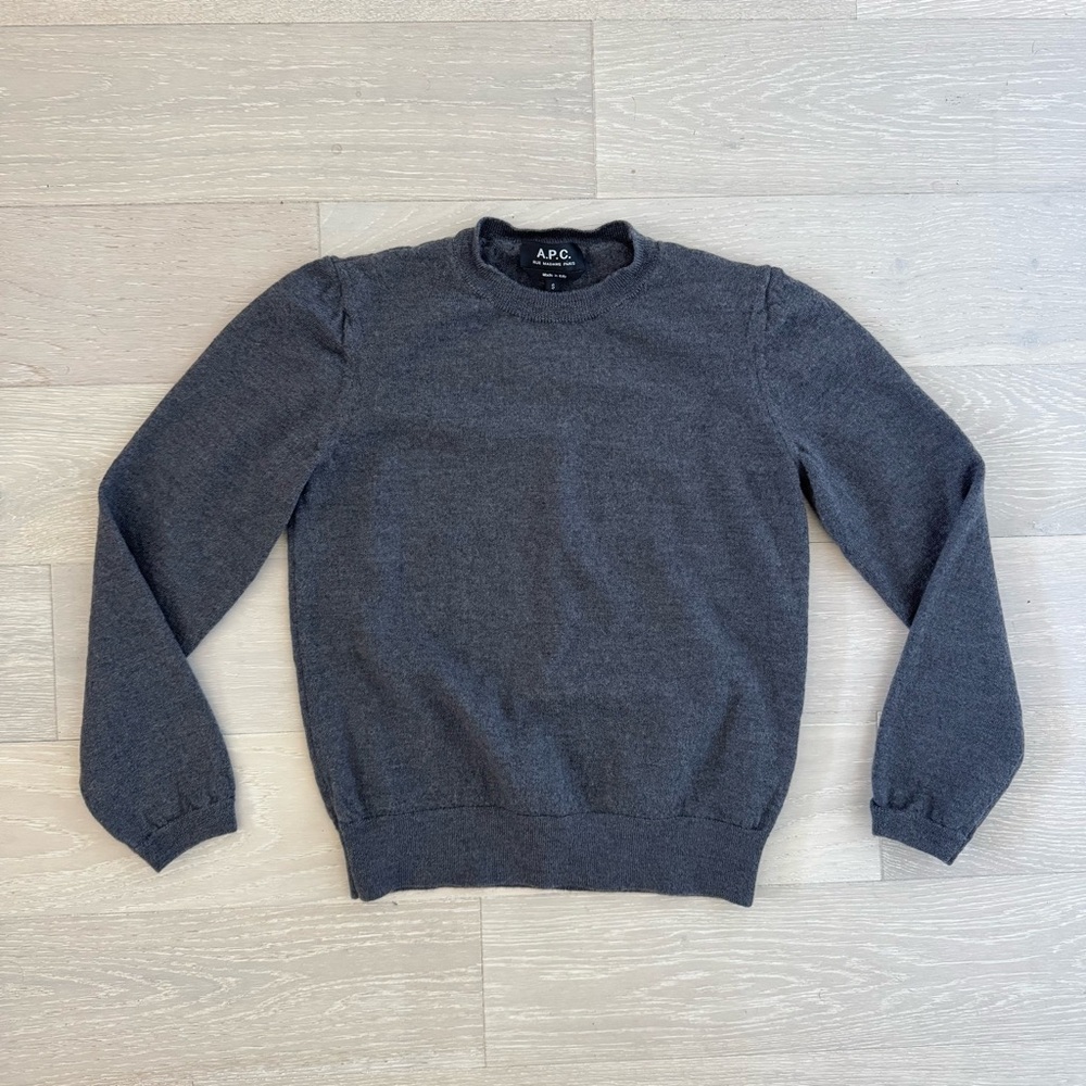 A.P.C. 100% Merino Wool Gray Crewneck Sweater - Made In Italy - Size S
